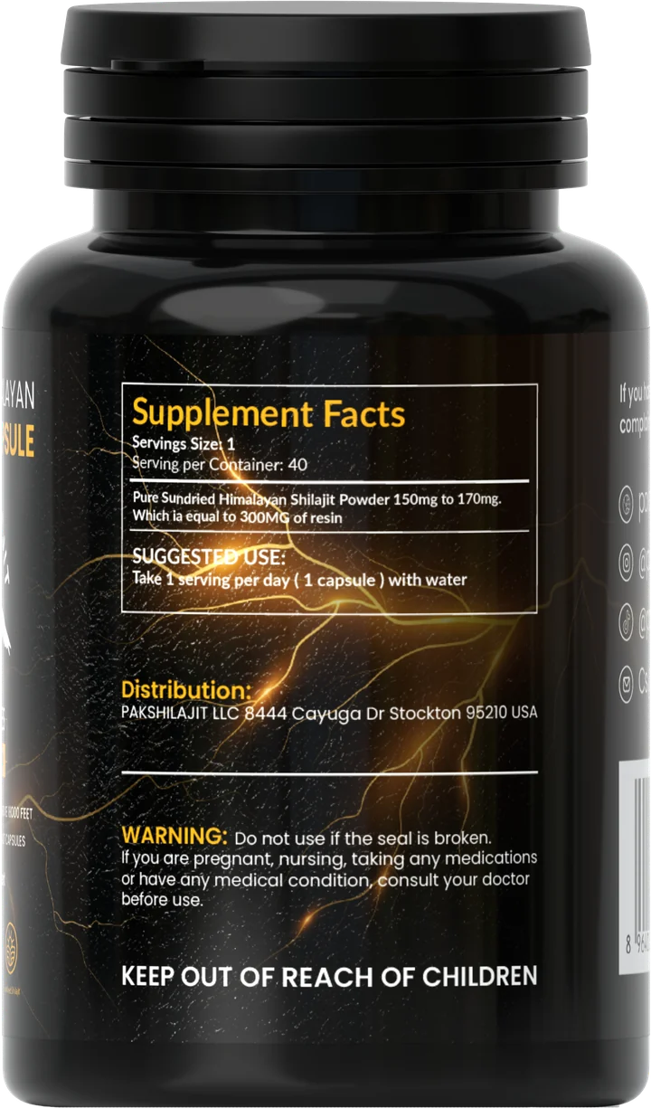 Bottle of Pak Shilajit sun-dried shilajit capsules