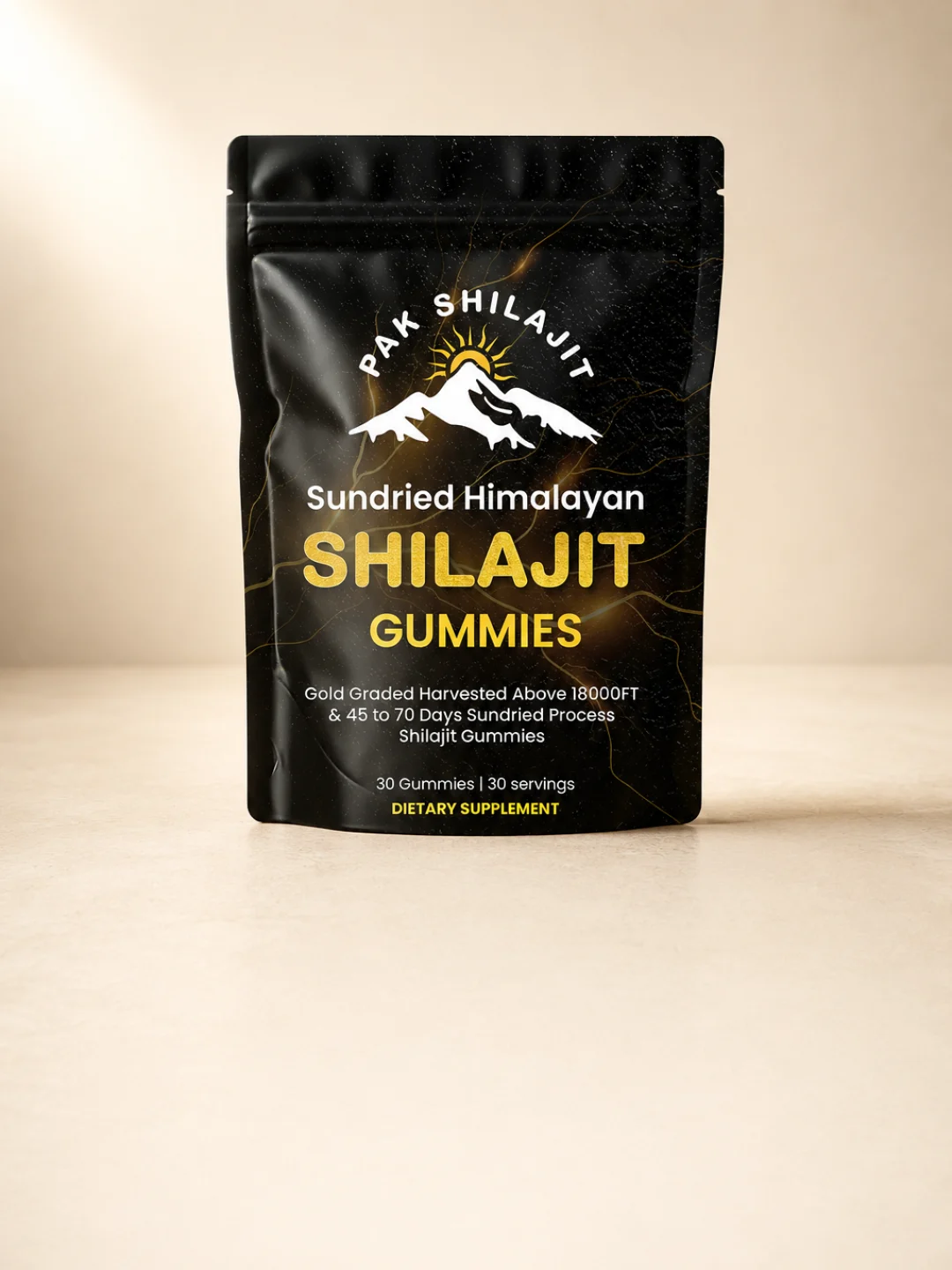 Pouch of Pak Shilajit apple-flavour gummies