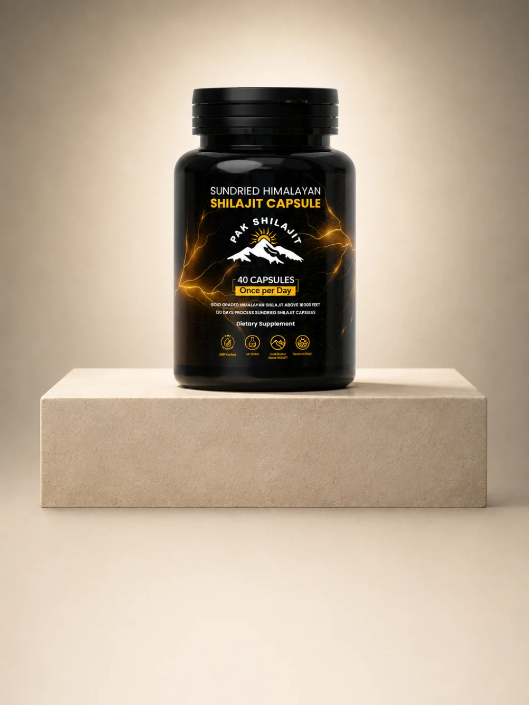 Bottle of Pak Shilajit sun-dried shilajit capsules